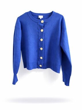 Cyrus Royal Blue Crewneck Cardigan with Gold Buttons Size XS